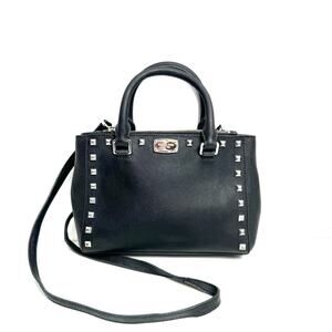 Michael Kors Black Kellen Studded Saffiano Small handbag Crossbody Purse Satchel